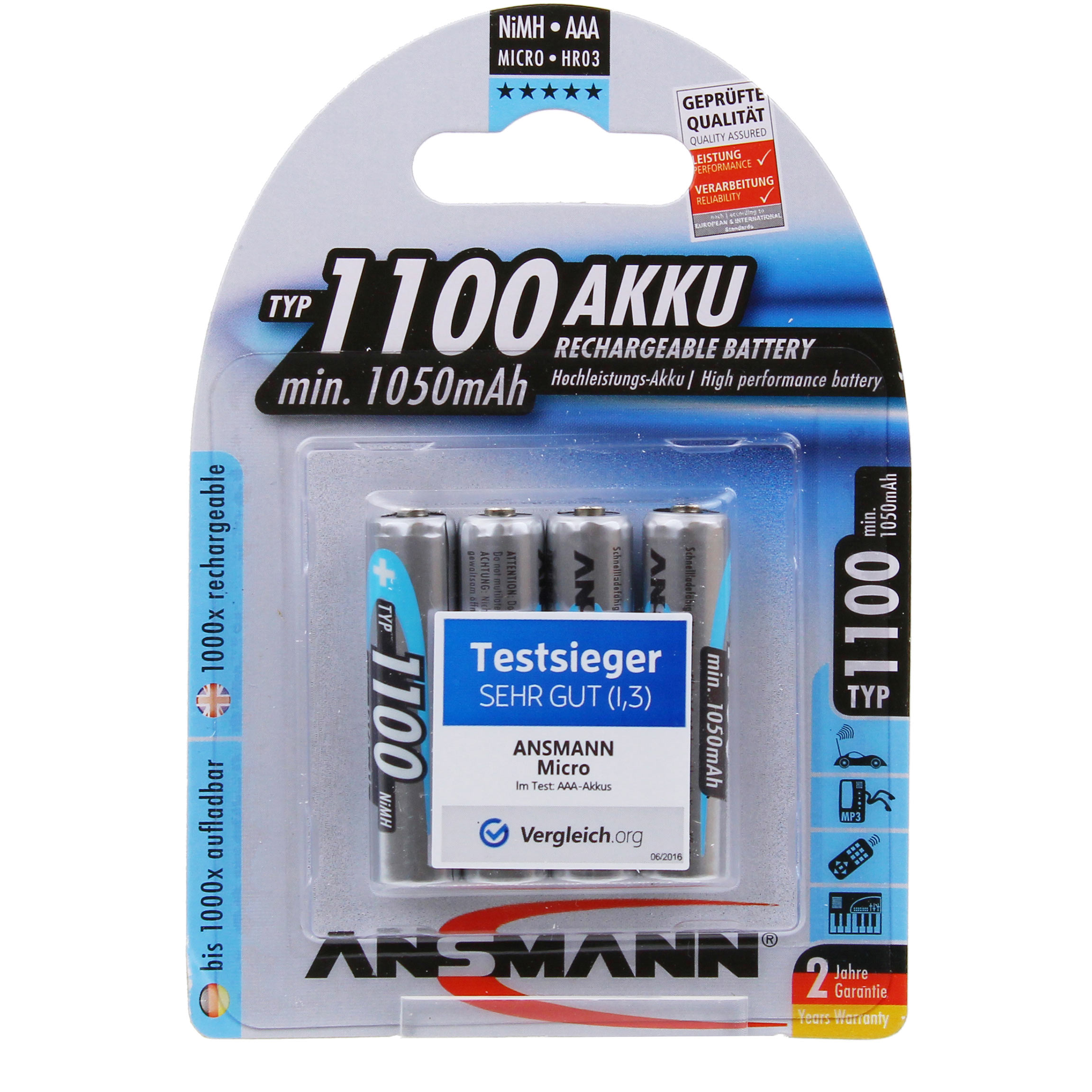 Image of Ansmann 4 x AAA NiMh 1100mAh Batteries
