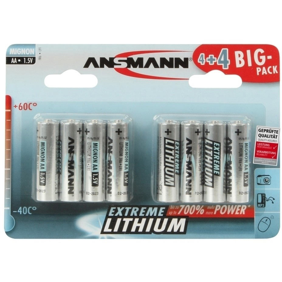 Image of Ansmann Extreme Lithium Range 8 x AA Batteries