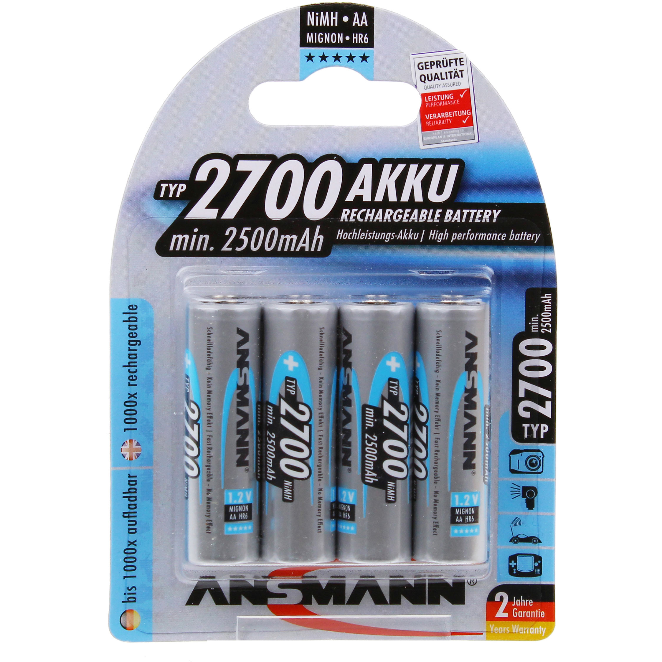 Image of Ansmann 4 x AA NiMh 2700mAh Batteries
