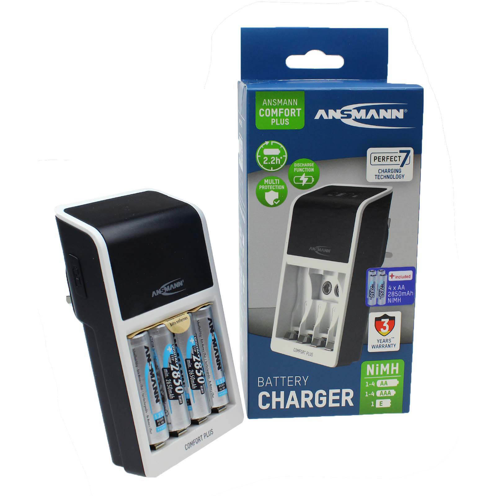 Image of Ansmann Comfort Plus UK with 4x AA2850mAh Batteries