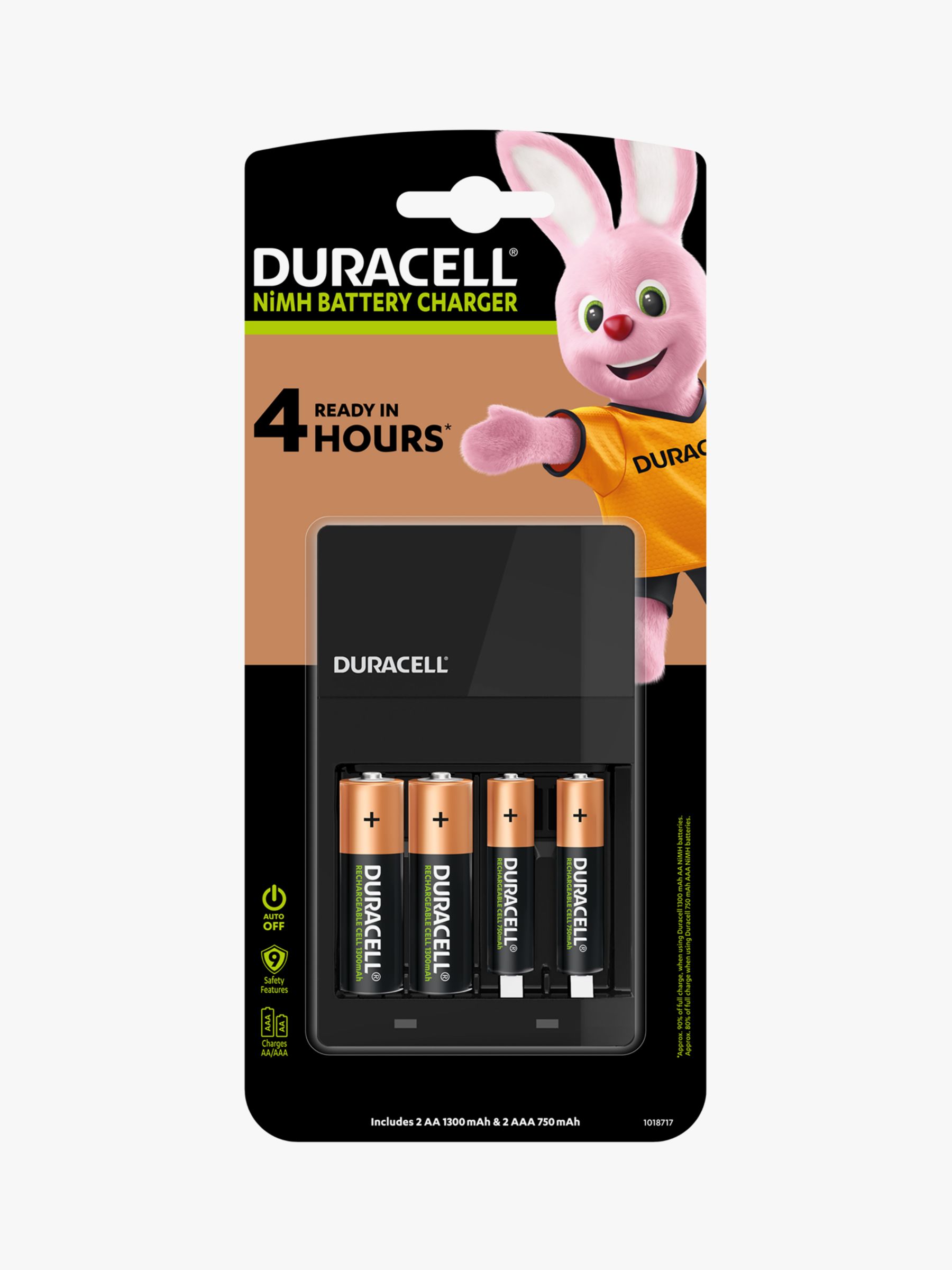 Image of Duracell HiSpeed Value Charger with 2 AA and 2 AAA Rechargeable Batteries