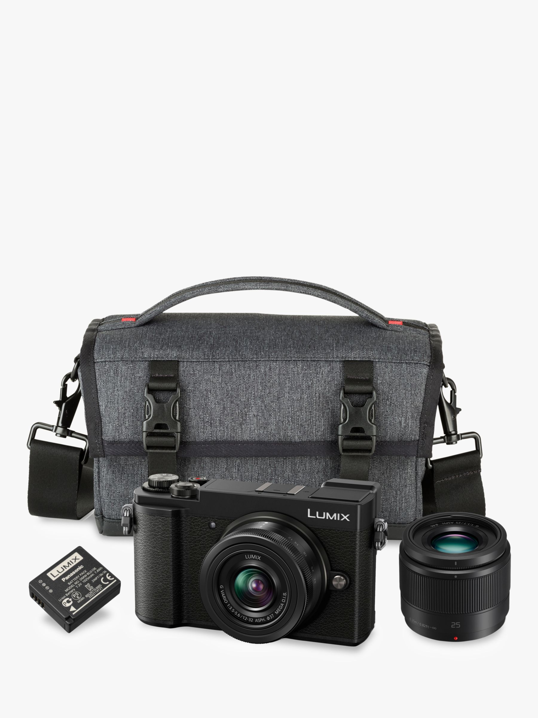 Image of Panasonic Lumix DCGX9 Compact System Camera with 1232mm IS Lens and 25mm Lens 3x Optical Zoom 4K Ultra HD 203MP WiFi Bluetooth Tiltable EVF 3 Tiltable Touch Screen Black Double Lens Kit with Camera Bag and Battery