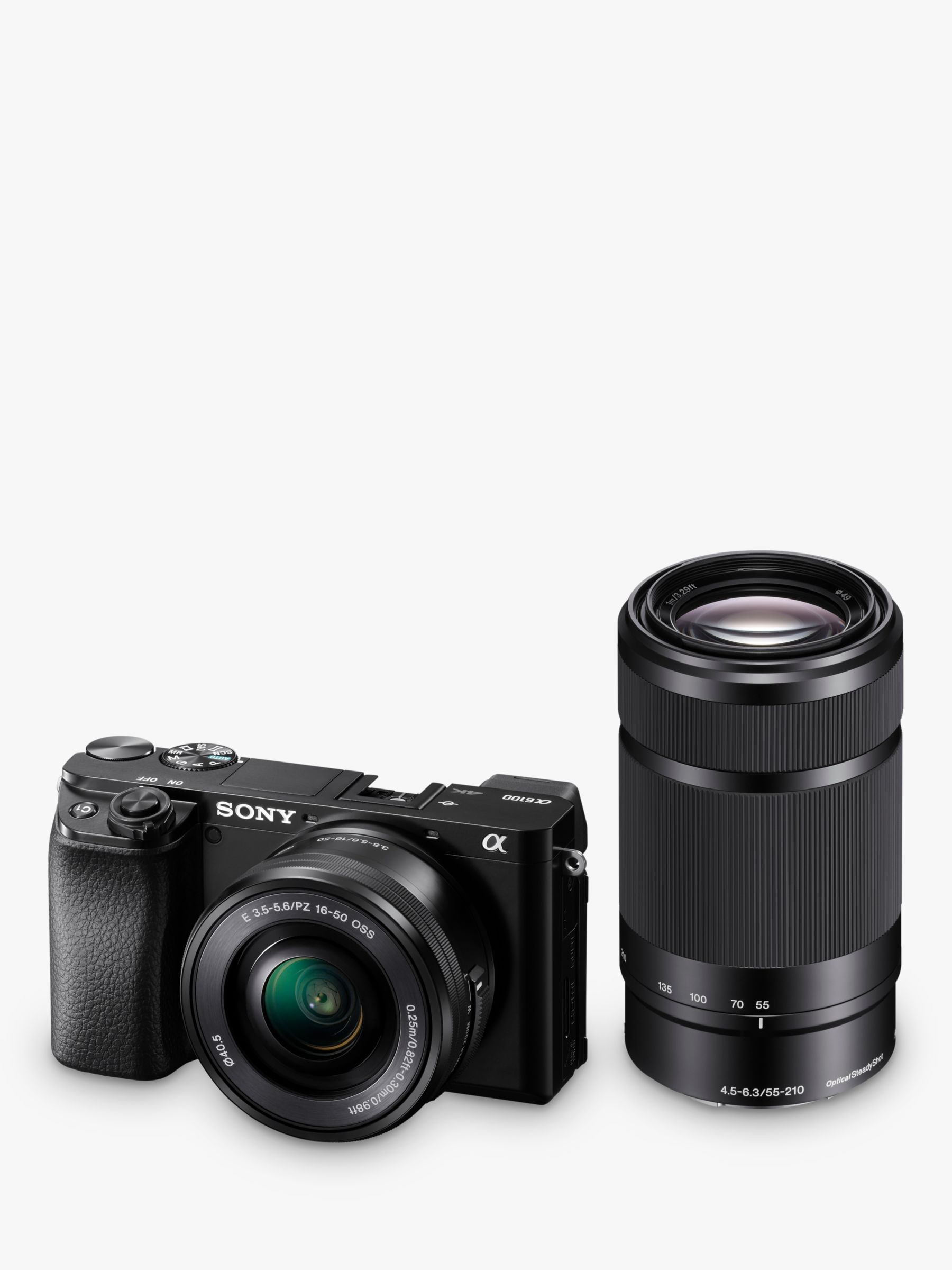 Image of Sony A6100 Compact System Camera with 1650mm OSS Lens and 55210mm OSS Lens 4K Ultra HD 242MP WiFi Bluetooth NFC EVF 3 Tilting Touch Screen Double Zoom Lens Kit Black