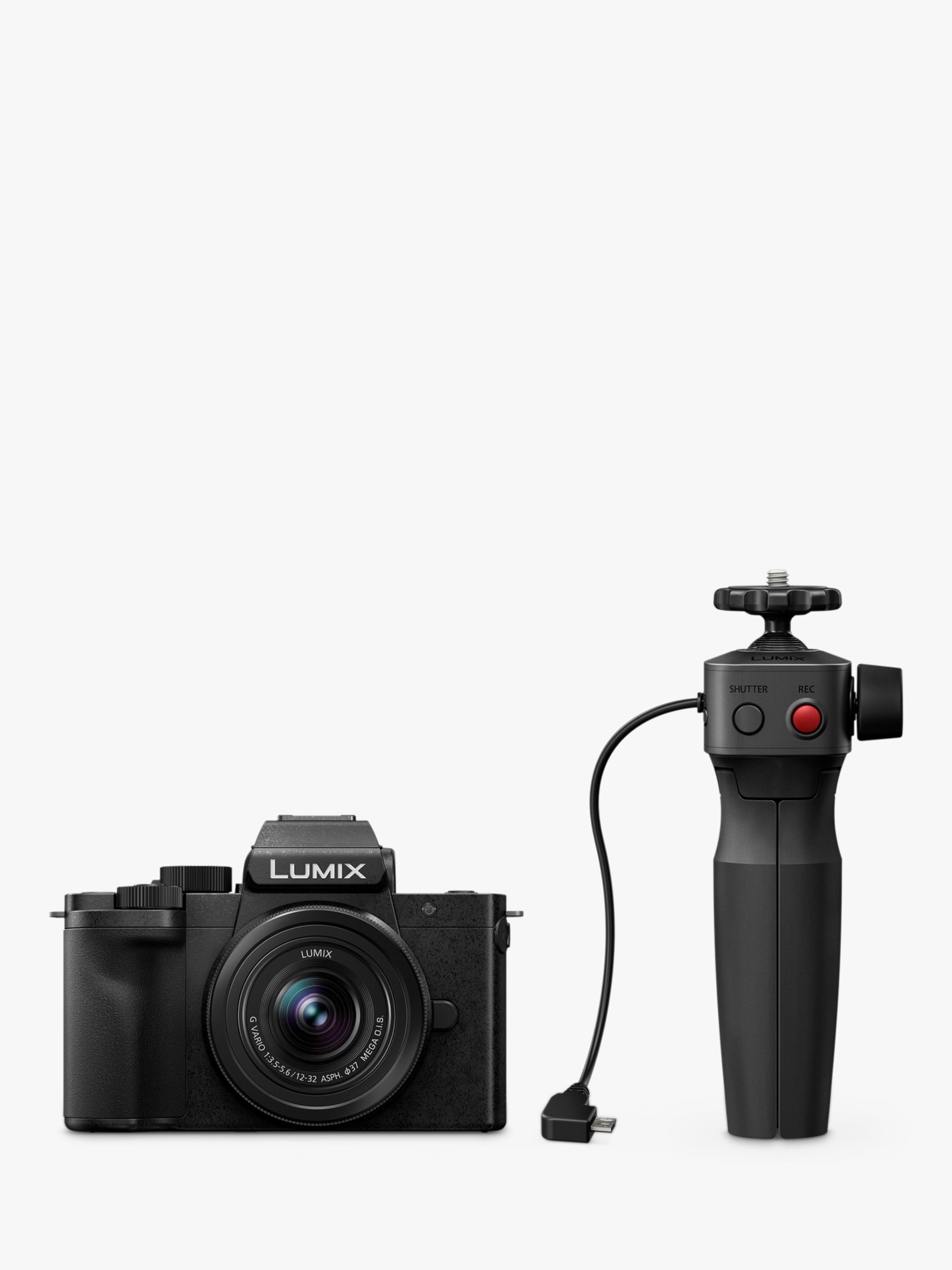 Image of Panasonic Lumix DCG100 Compact System Camera with 1232mm IS Lens 4K Ultra HD 203MP WiFi Bluetooth Live Viewfinder 3 VariAngle Touch Screen Black and DMWSHGR1 Tripod Grip